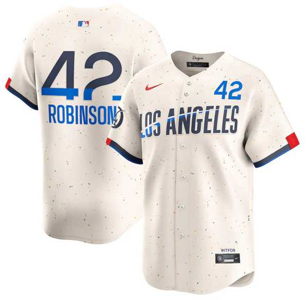 Mens Brooklyn Dodgers #42 Jackie Robinson Cream 2024 City Connect Limited Stitched Baseball Jersey Dzhi